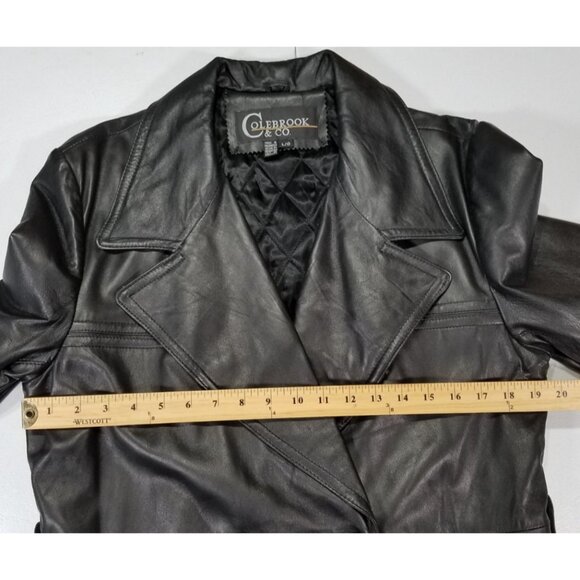 Colebrook & Co. Black Leather Lined Trench Coat Women's L Biker Goth Western - Picture 8 of 16
